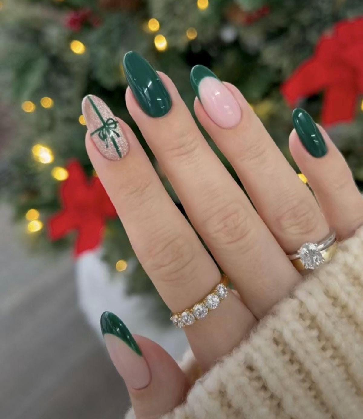 Handmade Press On Nails: Glue Ons, Gel, Almond Round Short, Xmas Winter Christmas