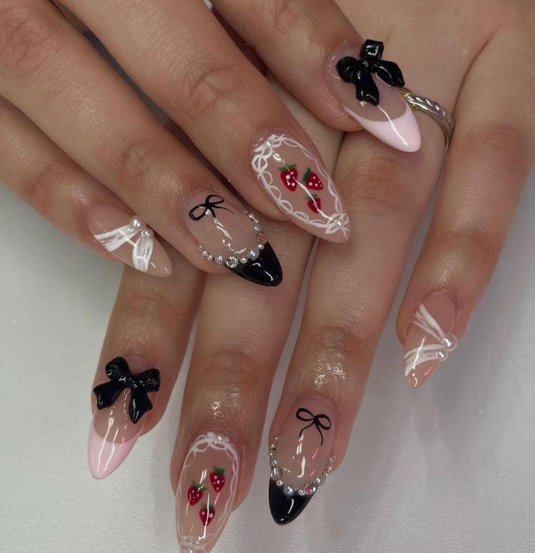 Handmade Press On Nails: Luxury, Almond Round Short, Hand Painted Custom, Gel