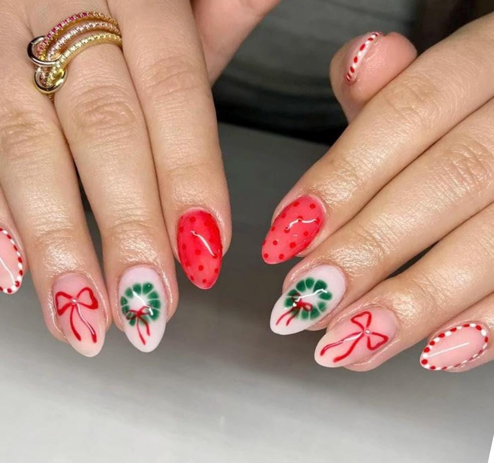 Handmade Press On Nails: Glue Ons, Gel, Almond Round Short, Xmas Winter Christmas