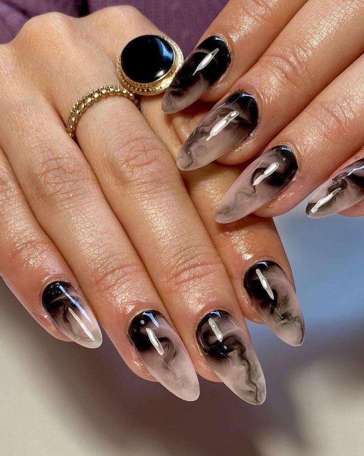 Handmade Press On Nails: Glue Ons, Almond Round Short, Hand Painted, Halloween Fall Dark