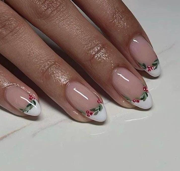 Handmade Press On Nails: Glue Ons, Gel, Almond Round Short, Xmas Winter Christmas
