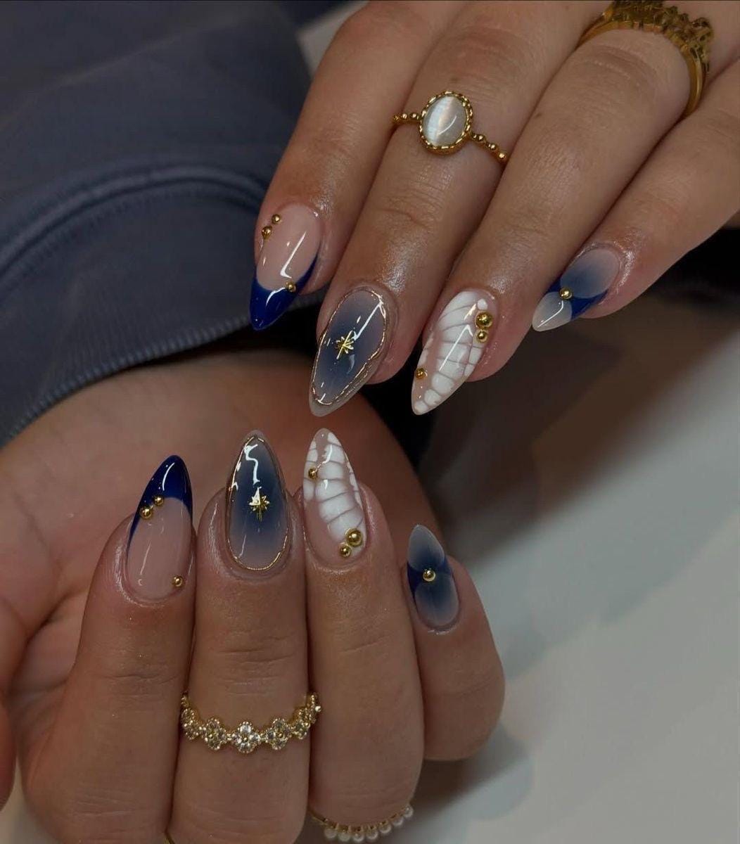 Handmade Press On Nails: Luxury, Almond Round Short, Hand Painted Custom, Gel