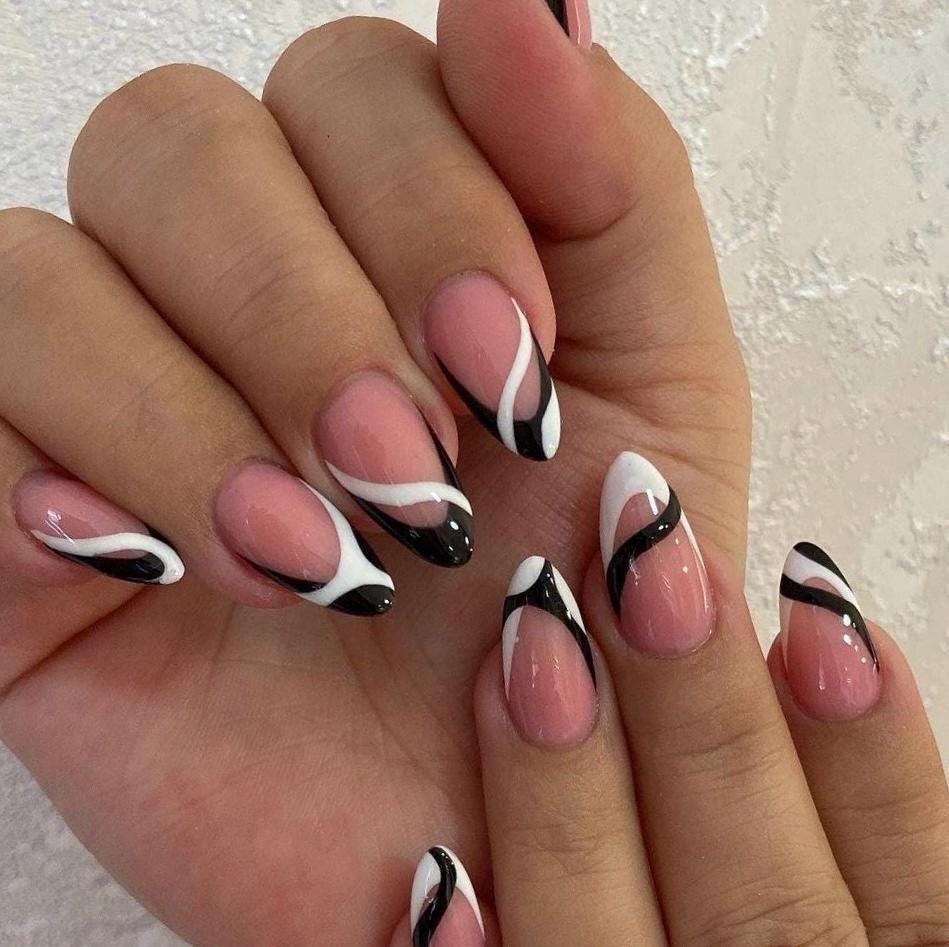 Handmade Press On Nails: Luxury, Almond Round Short, Hand Painted Custom, Gel