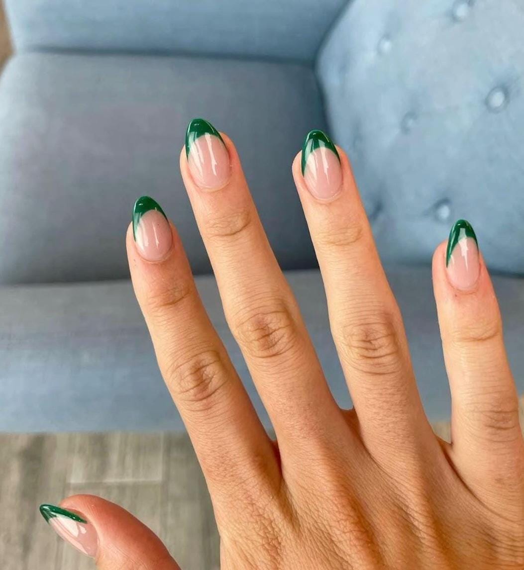 Handmade Press On Nails: Glue Ons, Gel, Almond Round Short, Xmas Winter Christmas