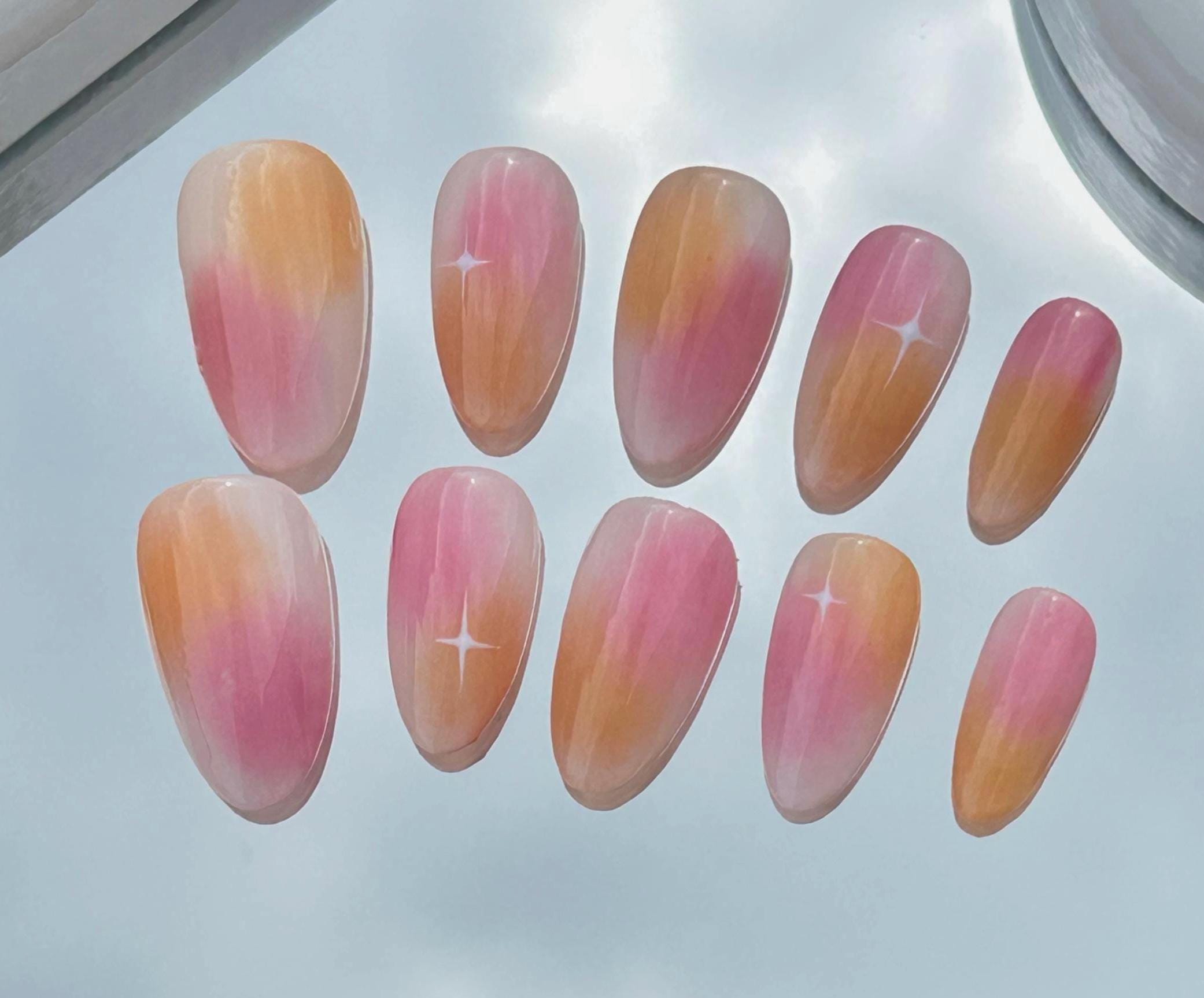 Handmade Press On Nails: Luxury, Almond Round Short, Hand Painted Custom, Gel