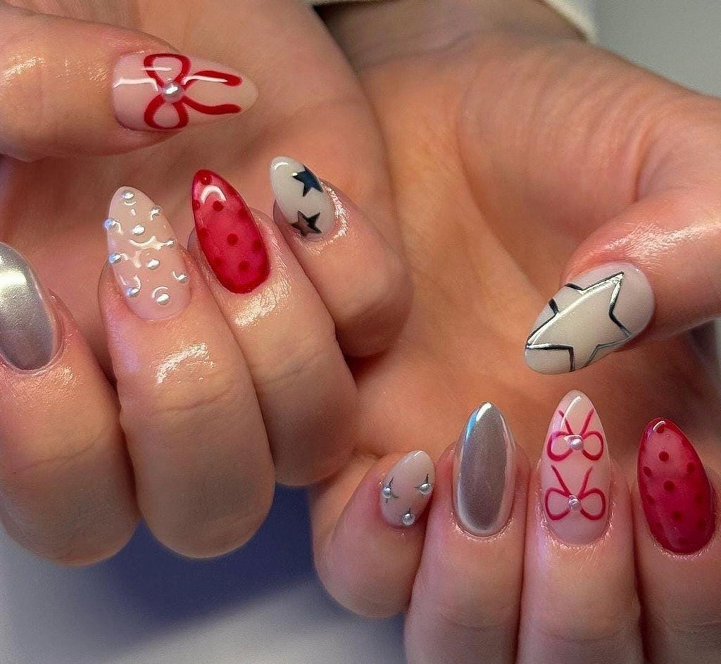 Handmade Press On Nails: Glue Ons, Gel, Almond Round Short, Xmas Winter Christmas