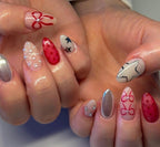 Handmade Press On Nails: Glue Ons, Gel, Almond Round Short, Xmas Winter Christmas