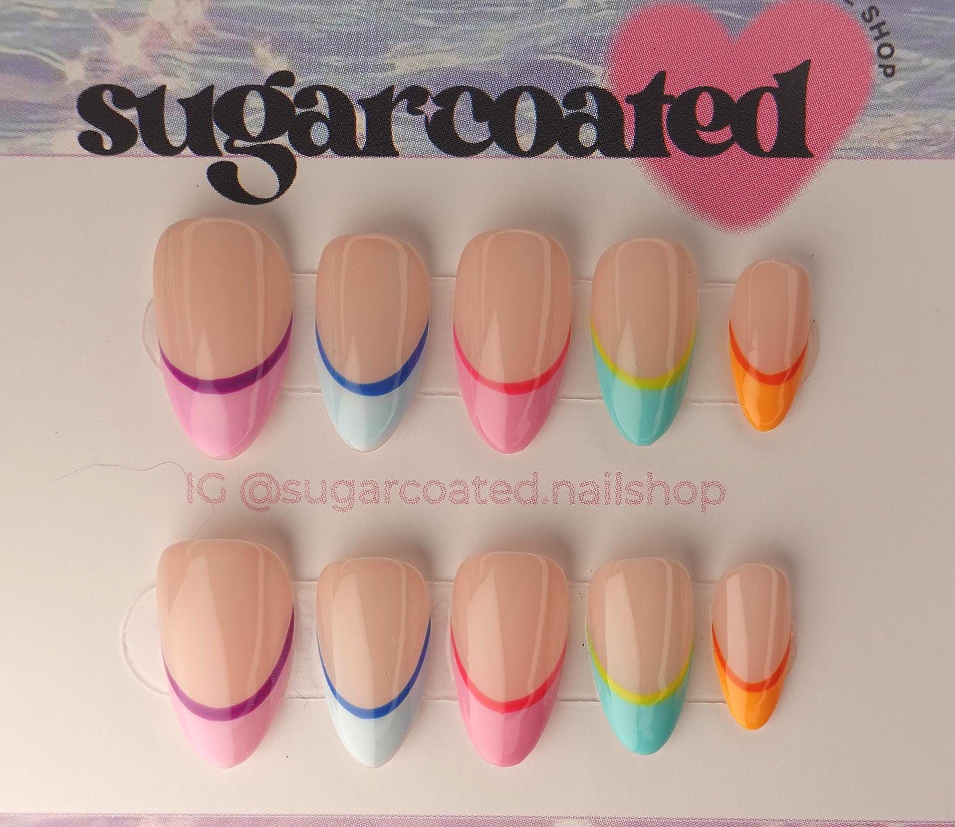 Handmade Press On Nails: Luxury, Almond Round Short, Hand Painted Custom, Gel