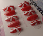 Handmade Press On Nails: Glue Ons, Acrylic Gel, Almond Round Short, Xmas Winter Christmas
