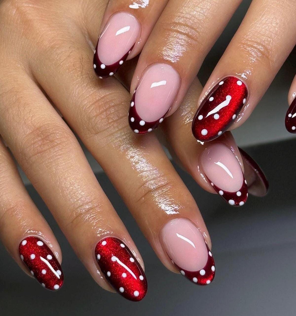 Handmade Press On Nails: Glue Ons, Gel, Almond Round Short, Xmas Winter Christmas