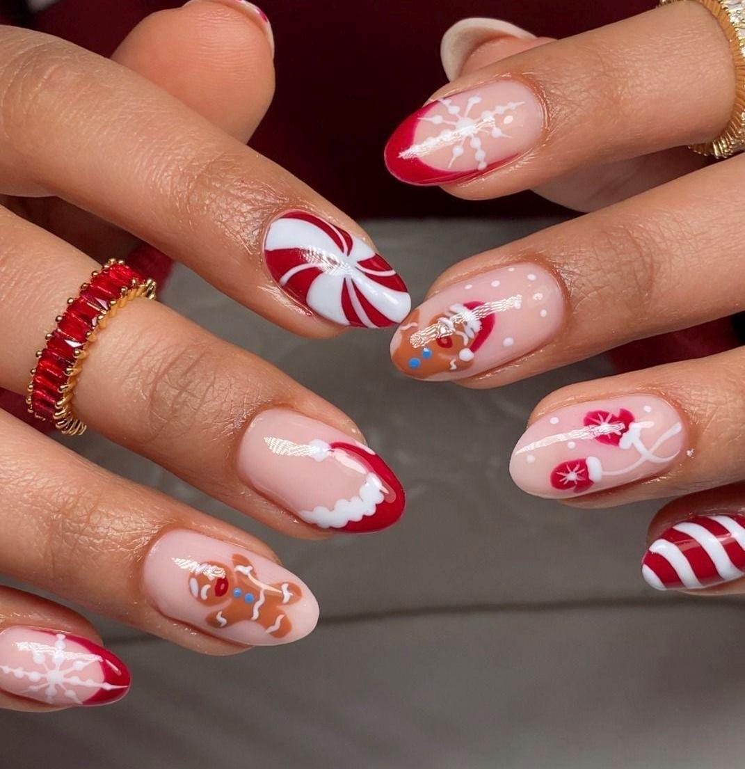 Handmade Press On Nails: Glue Ons, Gel, Almond Round Short, Xmas Winter Christmas