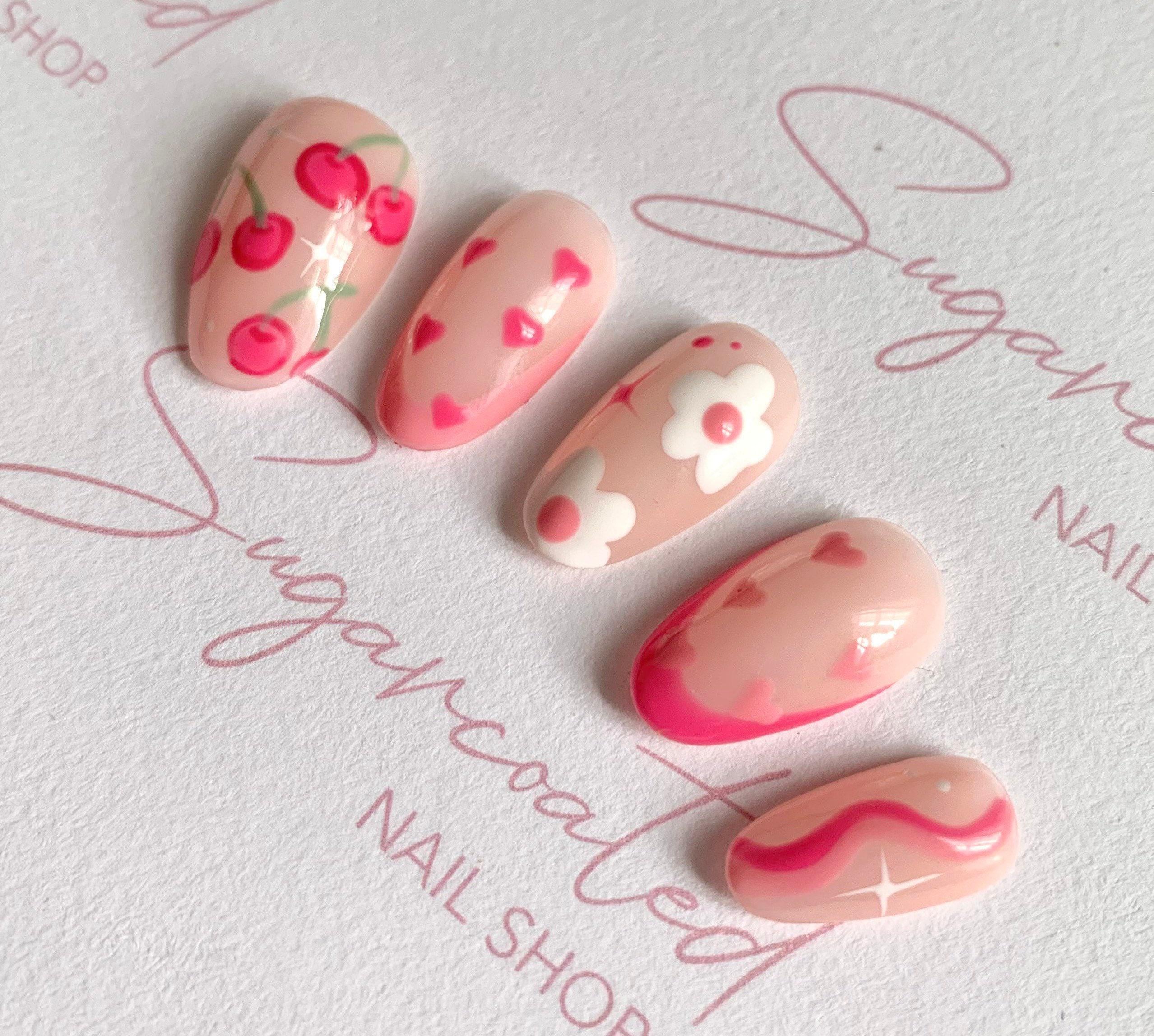 Handmade Press On Nails: Luxury, Almond Round Short, Hand Painted Custom, Gel