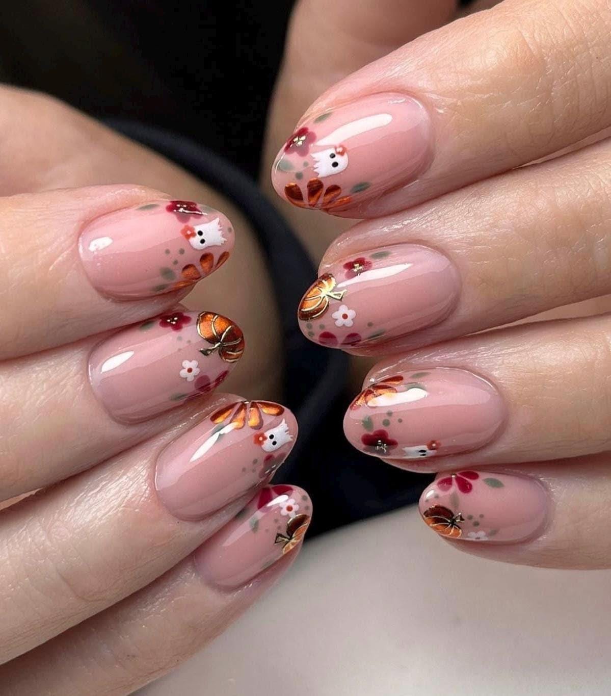 Handmade Press On Nails: Glue Ons, Almond Round Short, Hand Painted, Halloween Fall Dark