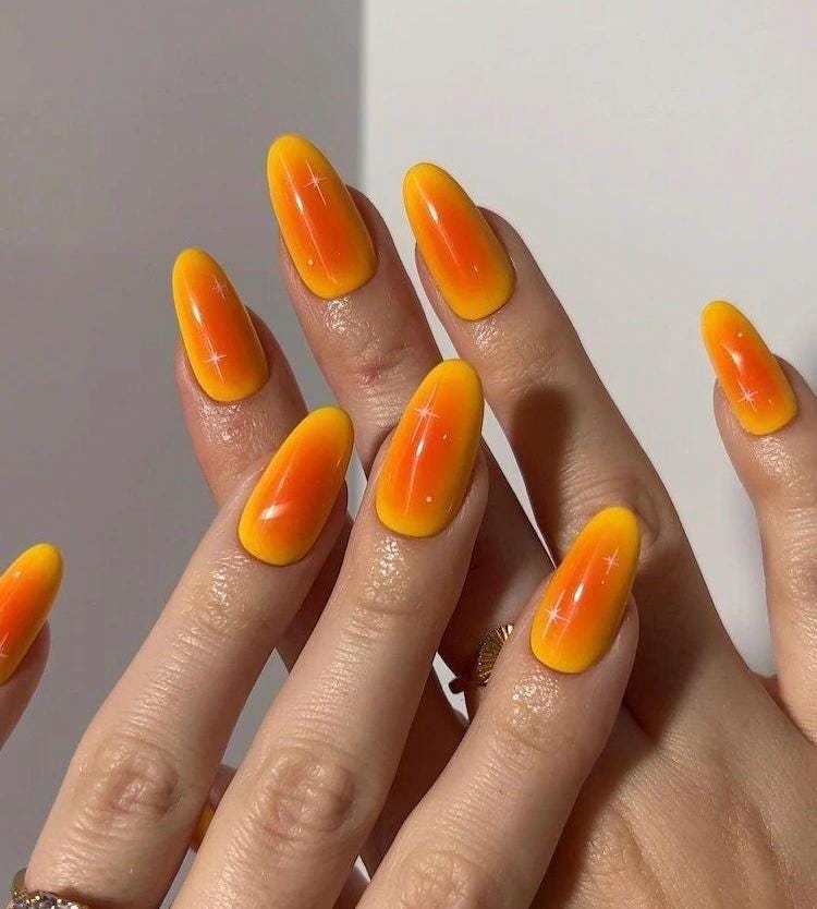 Handmade Press On Nails: Glue Ons, Almond Round Short, Hand Painted, Halloween Fall Dark