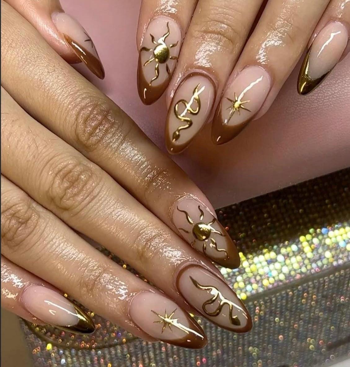 Handmade Press On Nails: Luxury, Almond Round Short, Hand Painted Custom, Gel