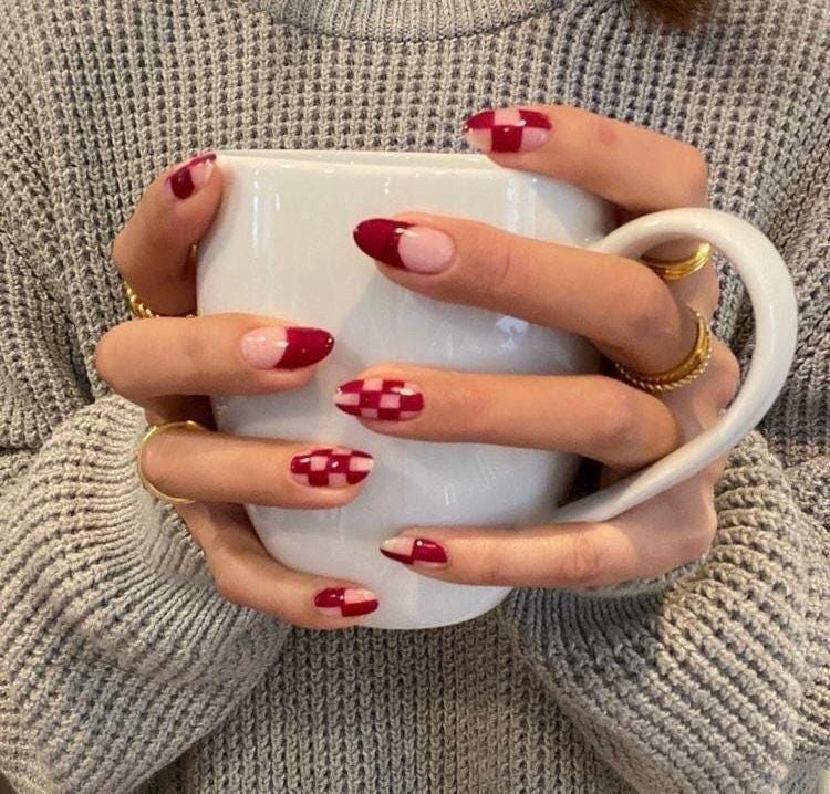 Handmade Press On Nails: Glue Ons, Gel, Almond Round Short, Xmas Winter Christmas