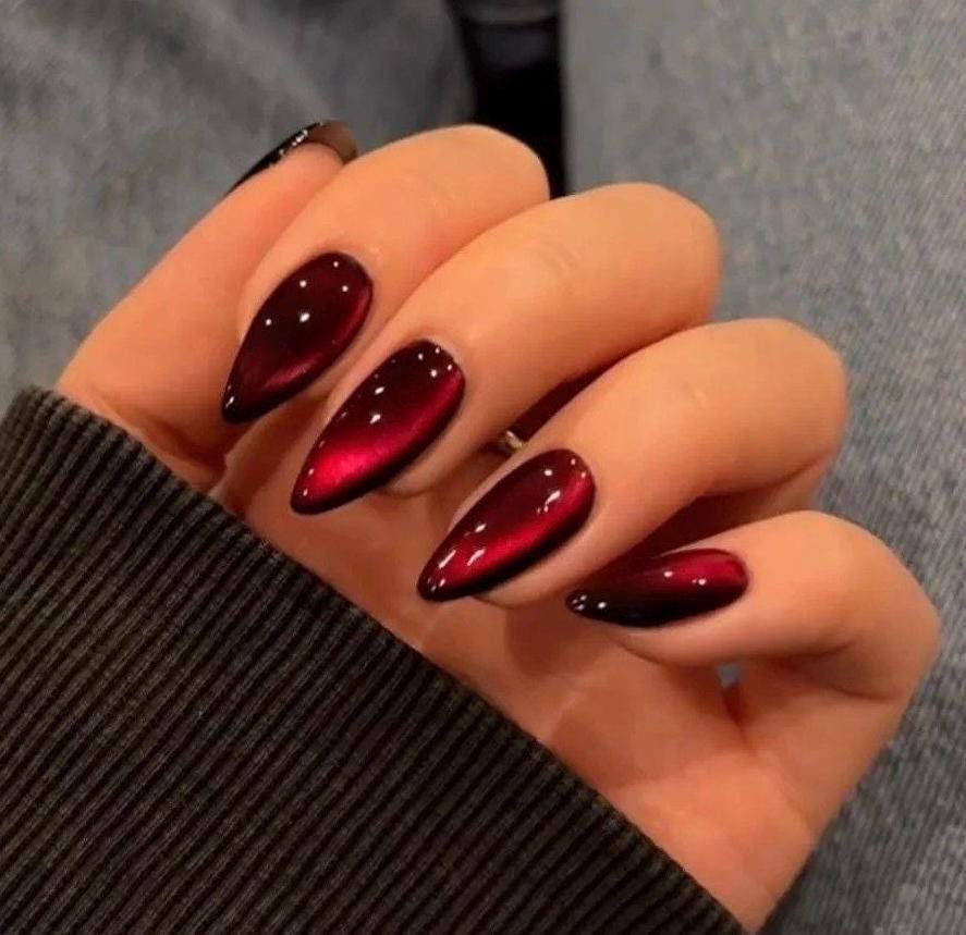 Handmade Press On Nails: Glue Ons, Almond Round Short, Hand Painted, Halloween Fall Dark