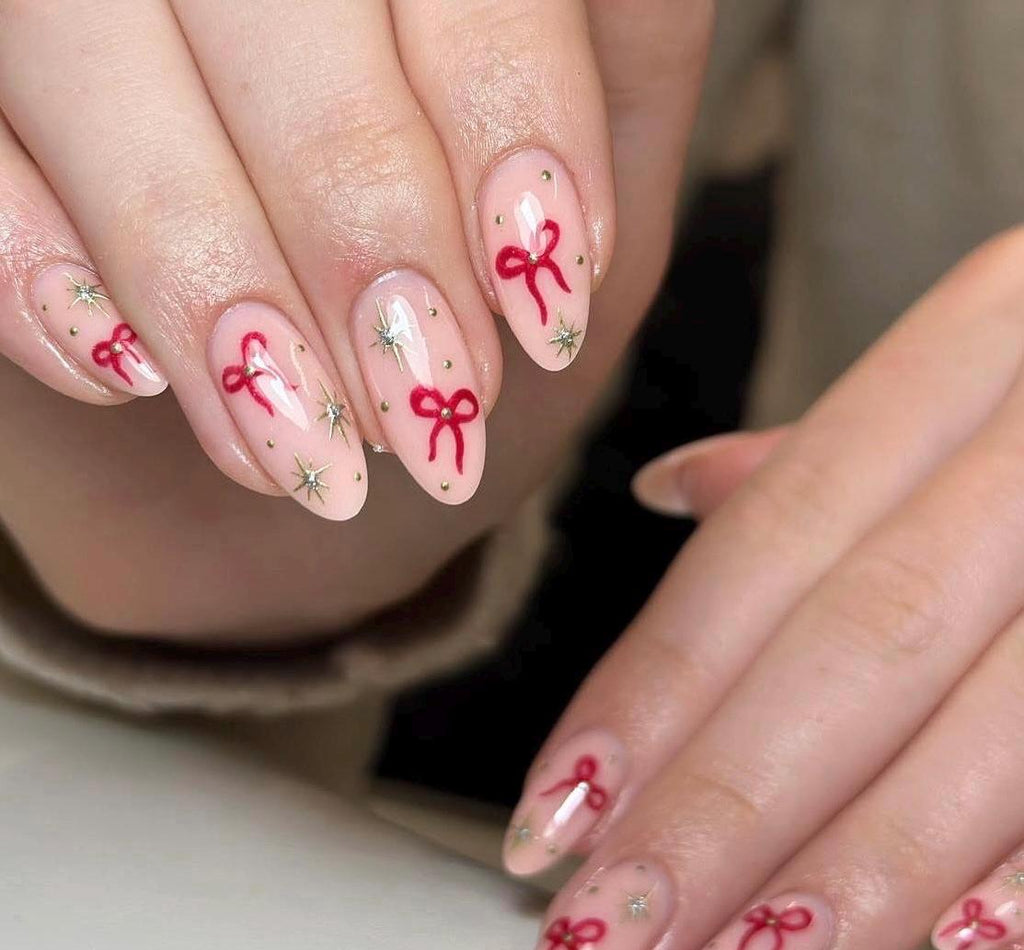 Handmade Press On Nails: Glue Ons, Gel, Almond Round Short, Xmas Winter Christmas