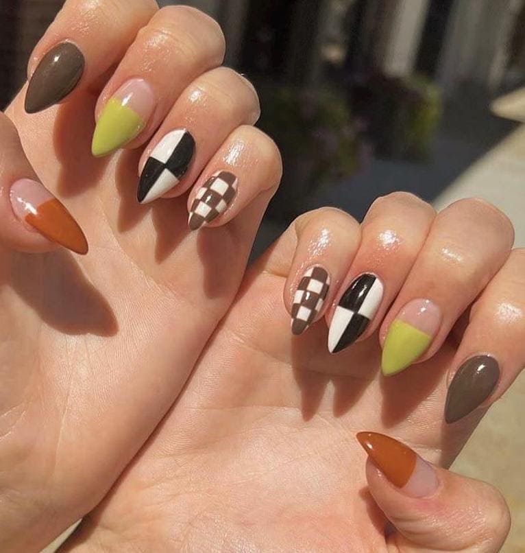 Handmade Press On Nails: Glue Ons, Almond Round Short, Hand Painted, Halloween Fall Dark