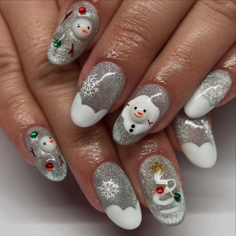 Handmade Press On Nails: Glue Ons, Gel, Almond Round Short, Xmas Winter Christmas