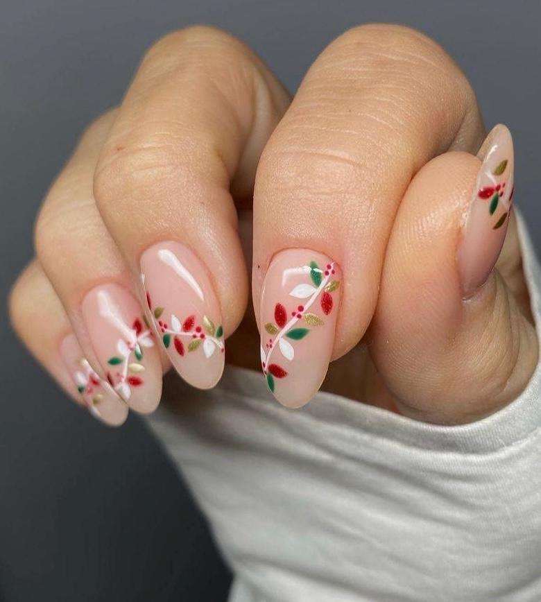 Handmade Press On Nails: Glue Ons, Gel, Almond Round Short, Xmas Winter Christmas