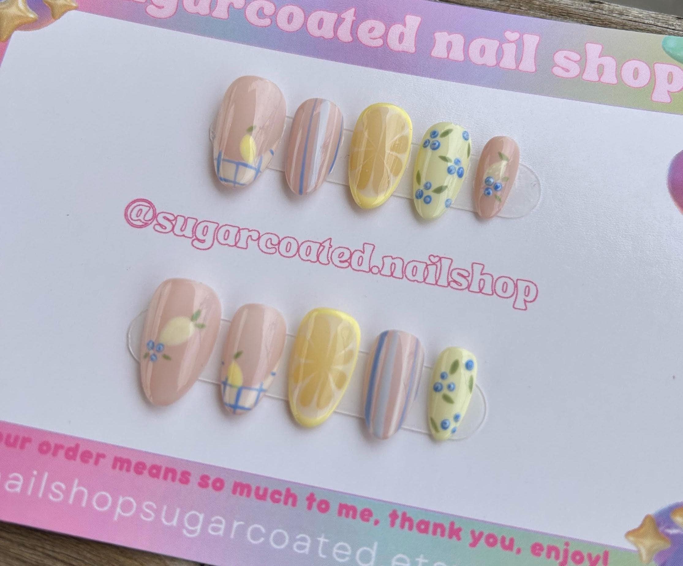 Handmade Press On Nails: Luxury, Almond Round Short, Hand Painted Custom, Gel