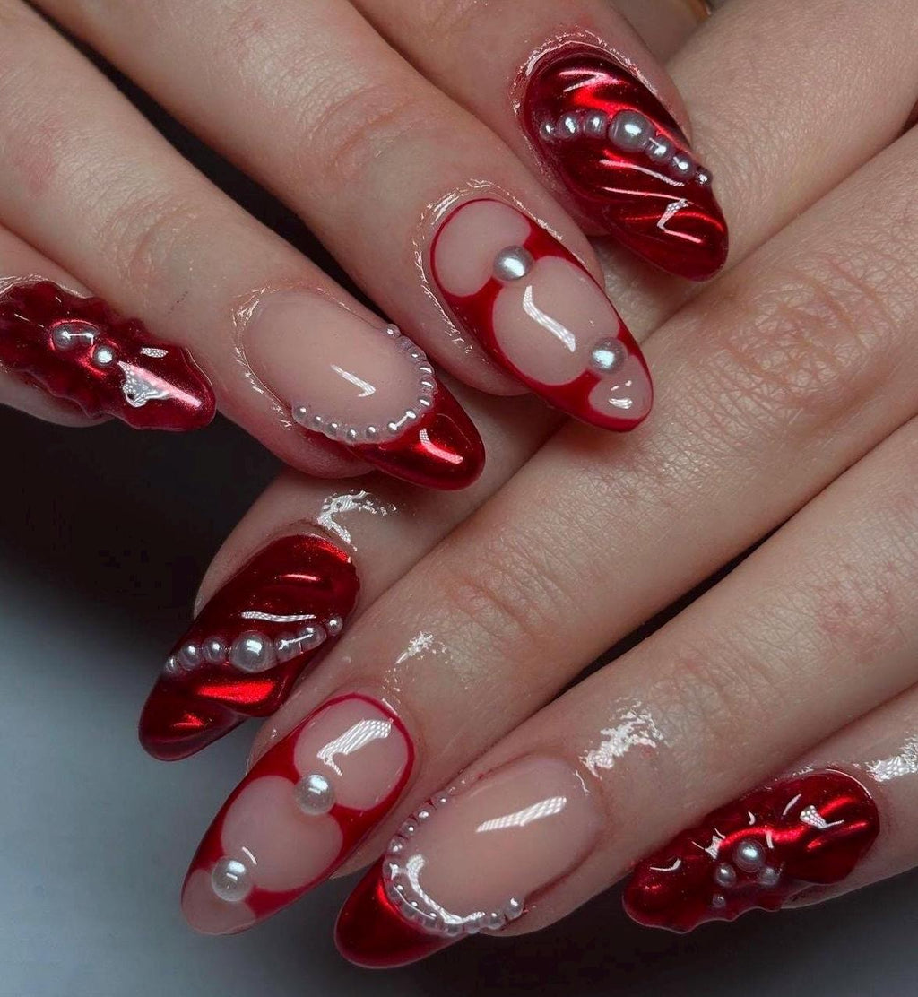 Handmade Press On Nails: Luxury, Almond Round Short, Hand Painted Custom, Valentines