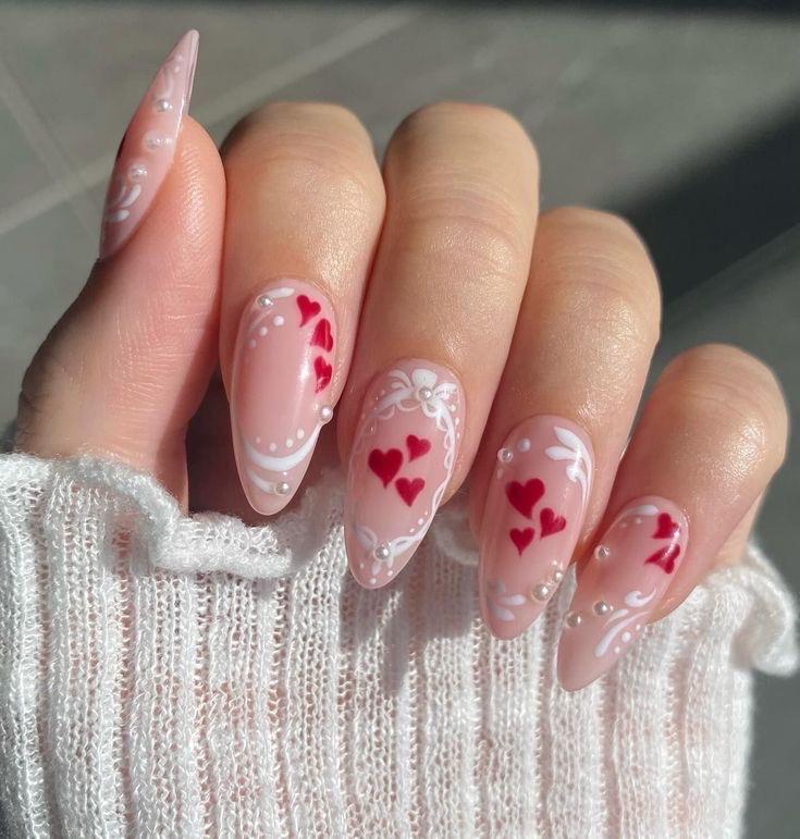 Handmade Press On Nails: Luxury, Almond Round Short, Hand Painted Custom, Valentines