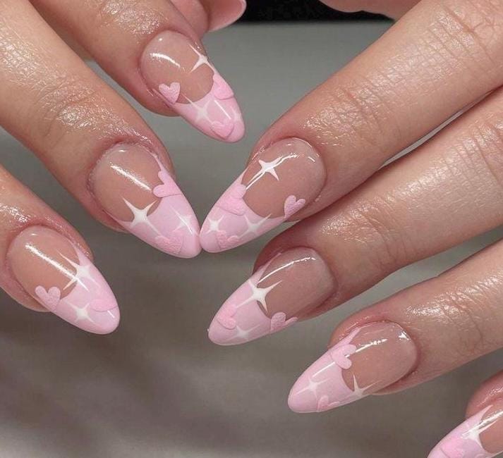 Handmade Press On Nails: Luxury, Almond Round Short, Hand Painted Custom, Valentines