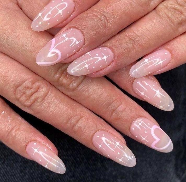 Handmade Press On Nails: Luxury, Almond Round Short, Hand Painted Custom, Valentines