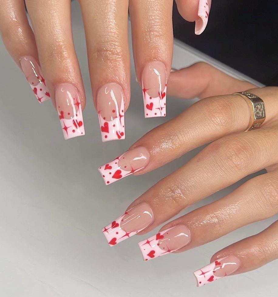 Handmade Press On Nails: Luxury, Almond Round Short, Hand Painted Custom, Valentines