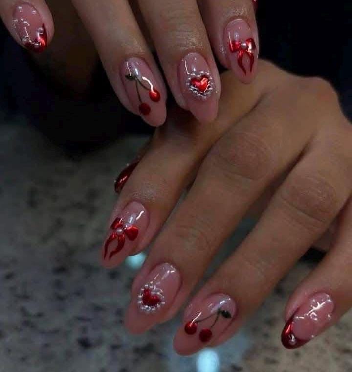 Handmade Press On Nails: Luxury, Almond Round Short, Hand Painted Custom, Valentines