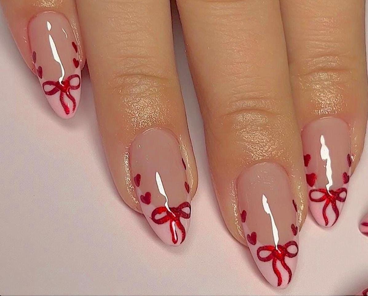 Handmade Press On Nails: Luxury, Almond Round Short, Hand Painted Custom, Valentines