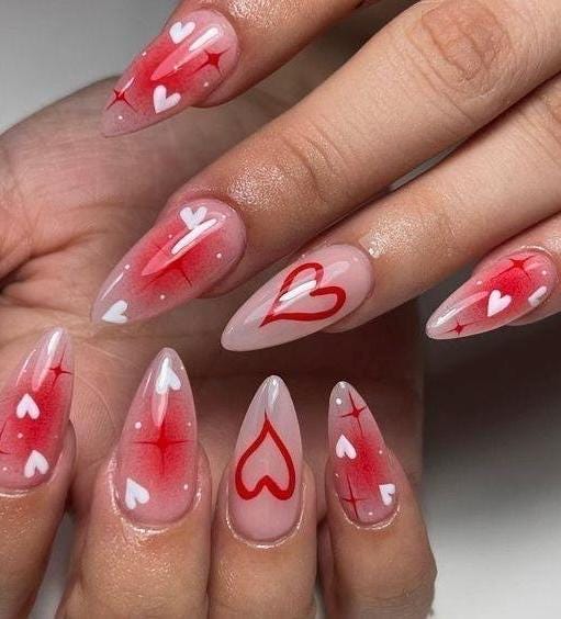 Handmade Press On Nails: Luxury, Almond Round Short, Hand Painted Custom, Valentines