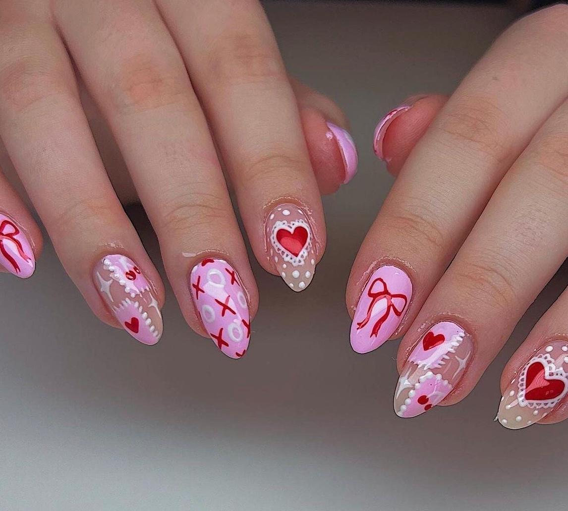 Handmade Press On Nails: Luxury, Almond Round Short, Hand Painted Custom, Valentines