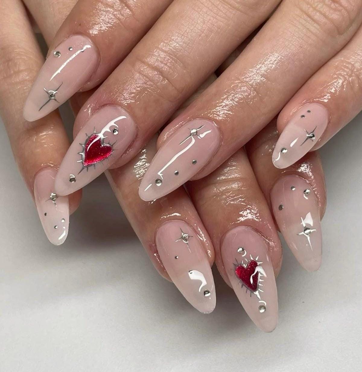 Handmade Press On Nails: Luxury, Almond Round Short, Hand Painted Custom, Valentines
