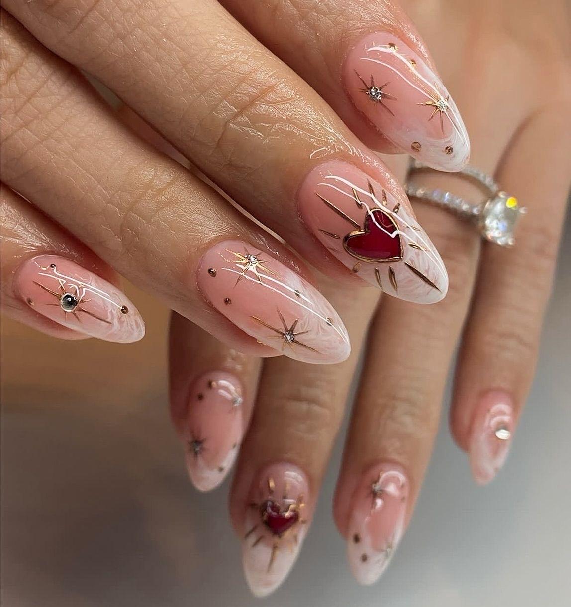 Handmade Press On Nails: Luxury, Almond Round Short, Hand Painted Custom, Valentines