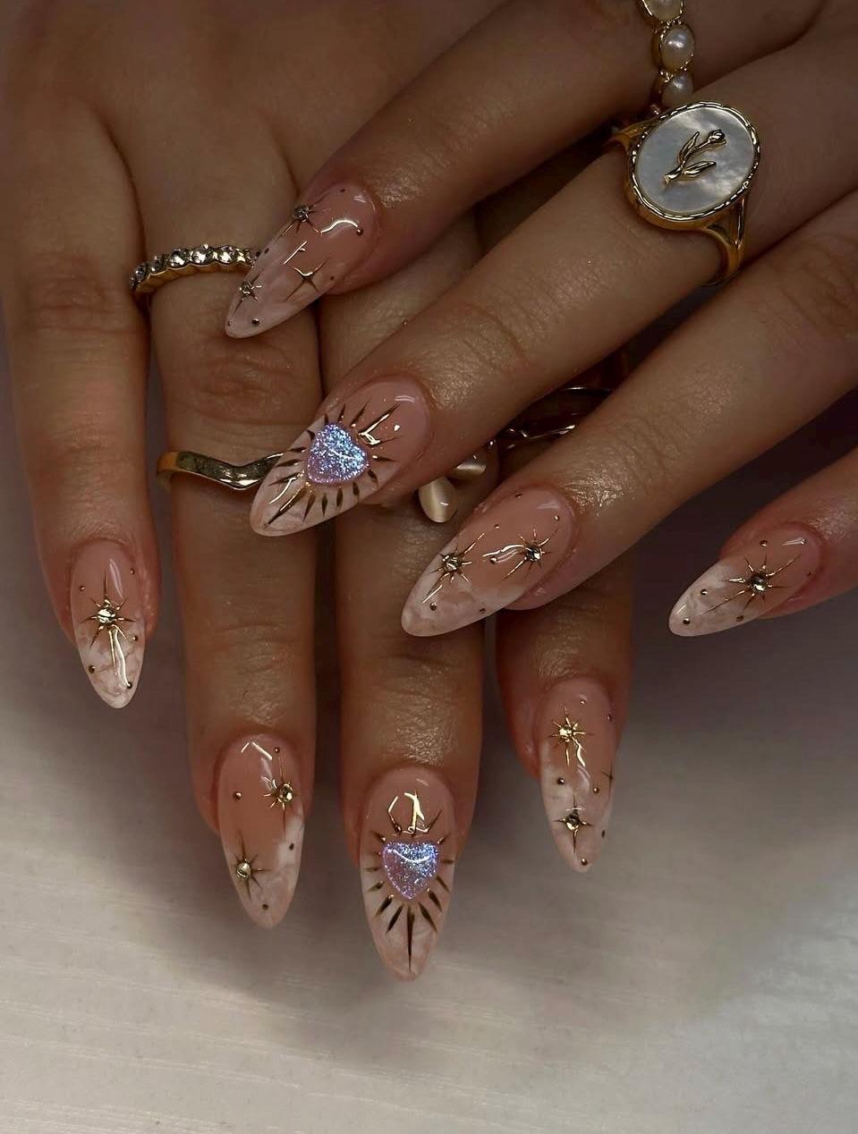 Handmade Press On Nails: Luxury, Almond Round Short, Hand Painted Custom, Valentines