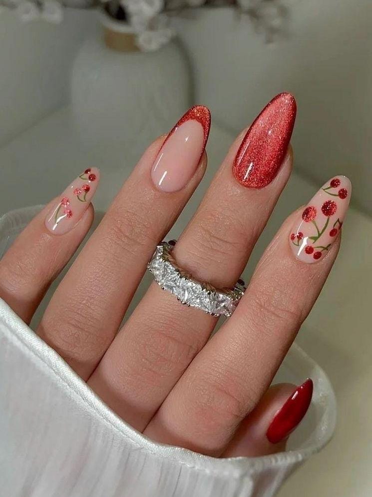 Handmade Press On Nails: Luxury, Almond Round Short, Hand Painted Custom, Valentines