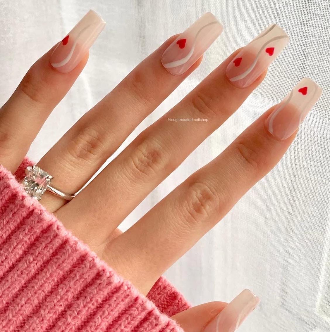 Handmade Press On Nails: Luxury, Almond Round Short, Hand Painted Custom, Valentines