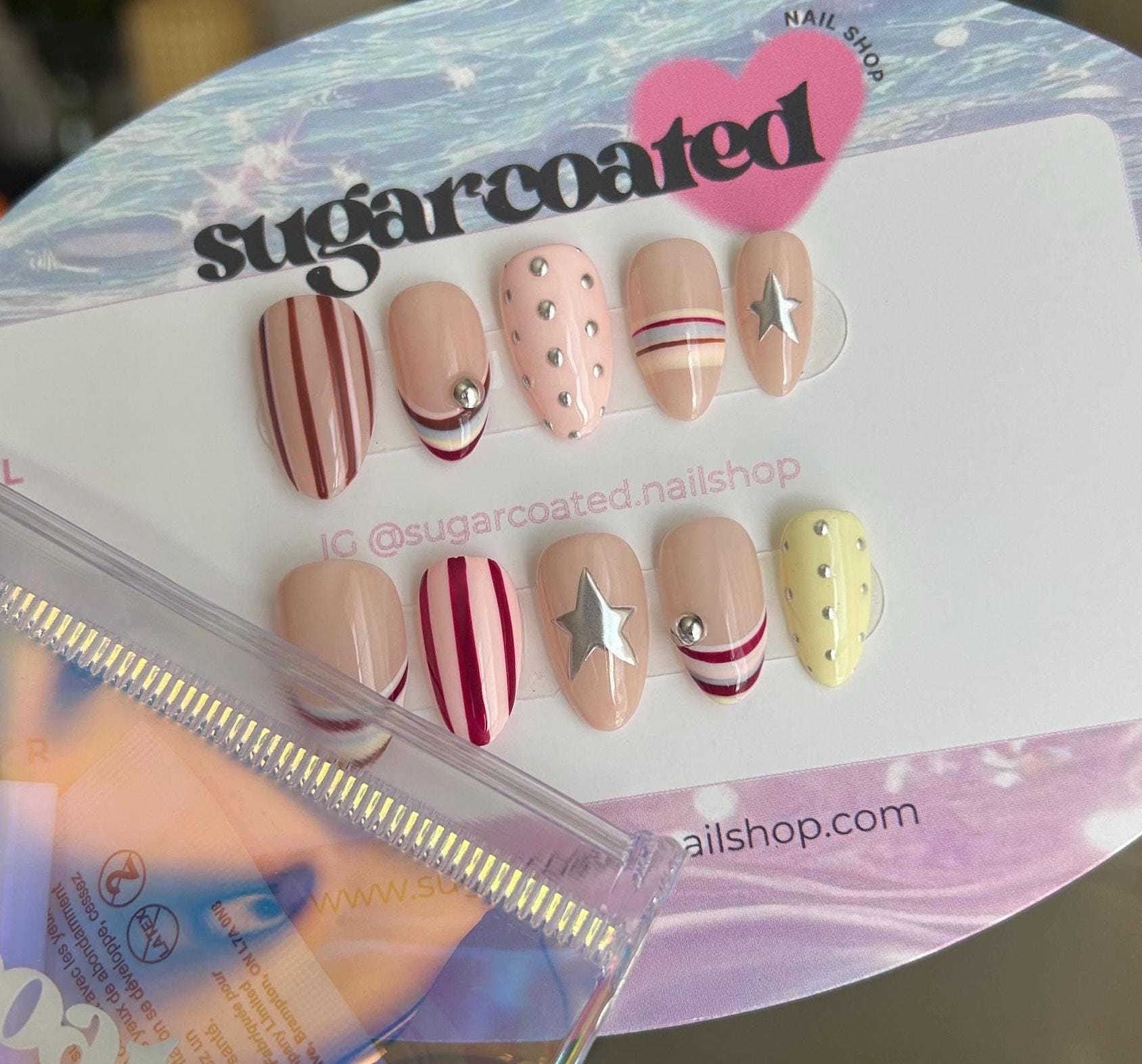 Handmade Press On Nails: Luxury, Almond Round Short, Hand Painted Custom, Gel