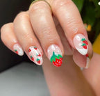 Handpainted Strawberry Gel Press On Nails