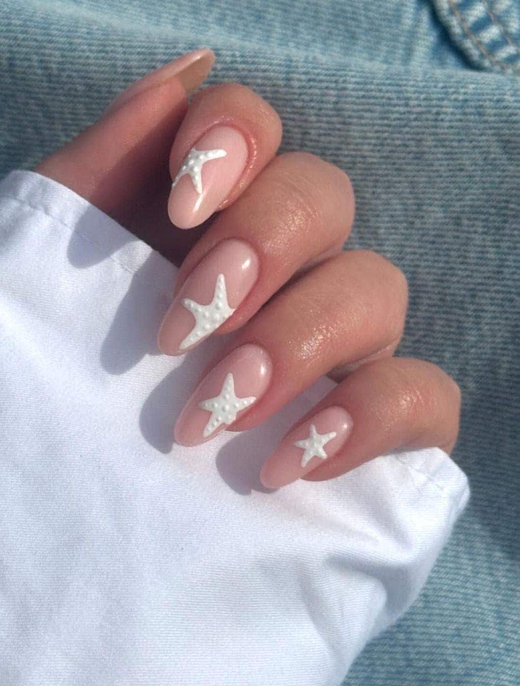 Handpainted Starfish Gel Press On Nails