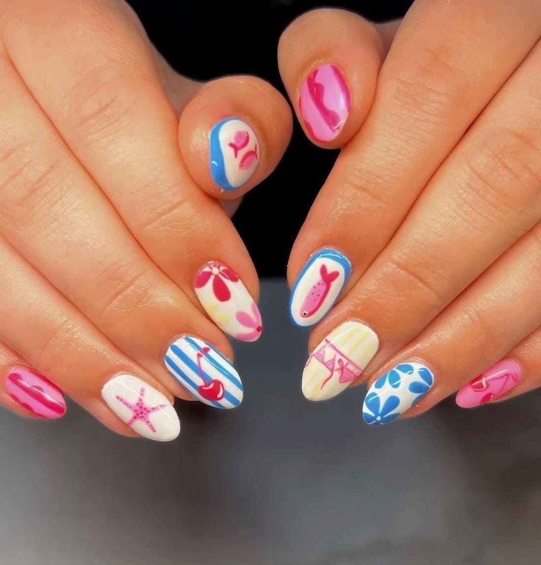Handpainted Gel Press On Nails
