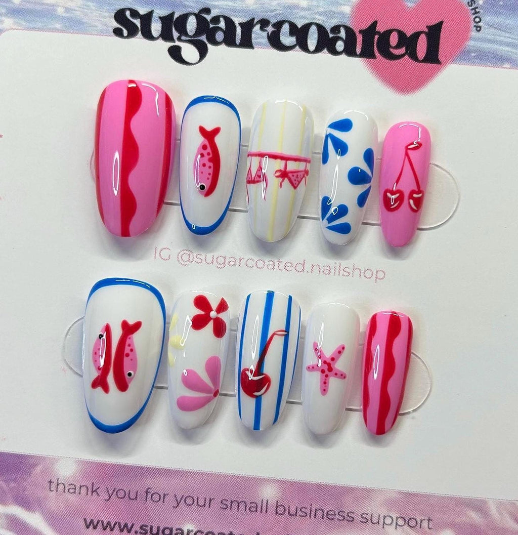 Handpainted Gel Press On Nails
