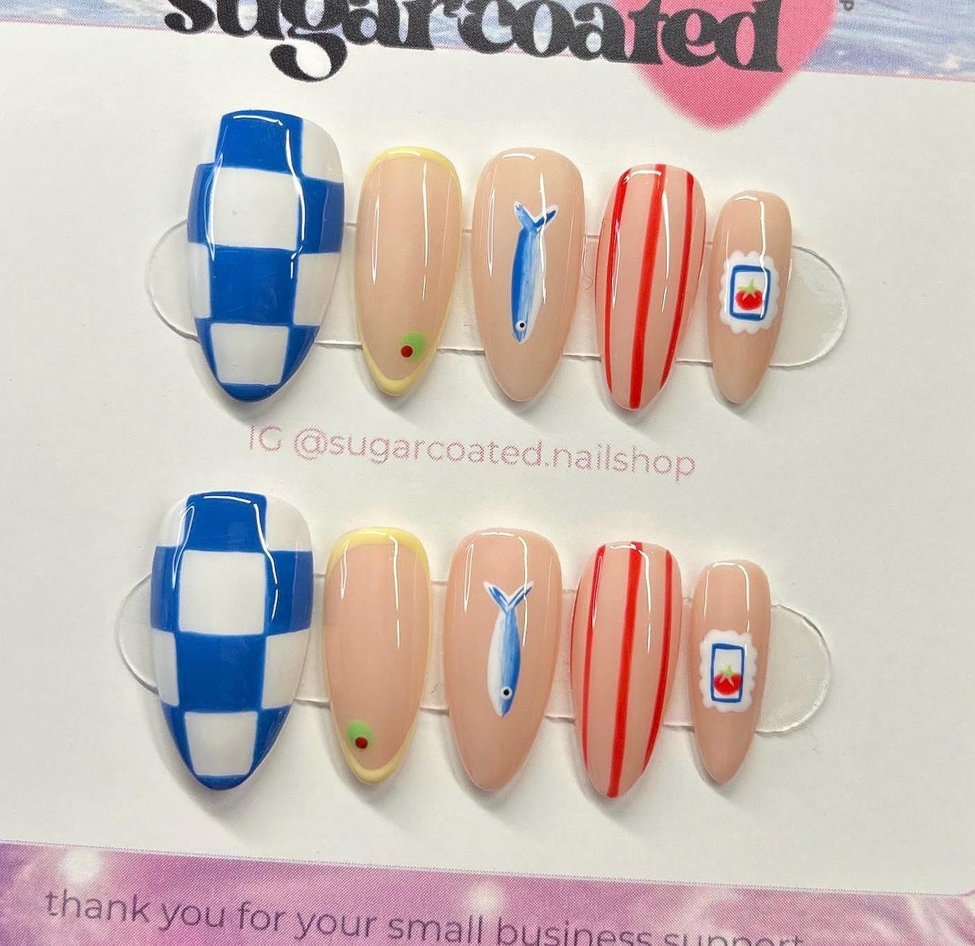 Handpainted Gel Press On Nails