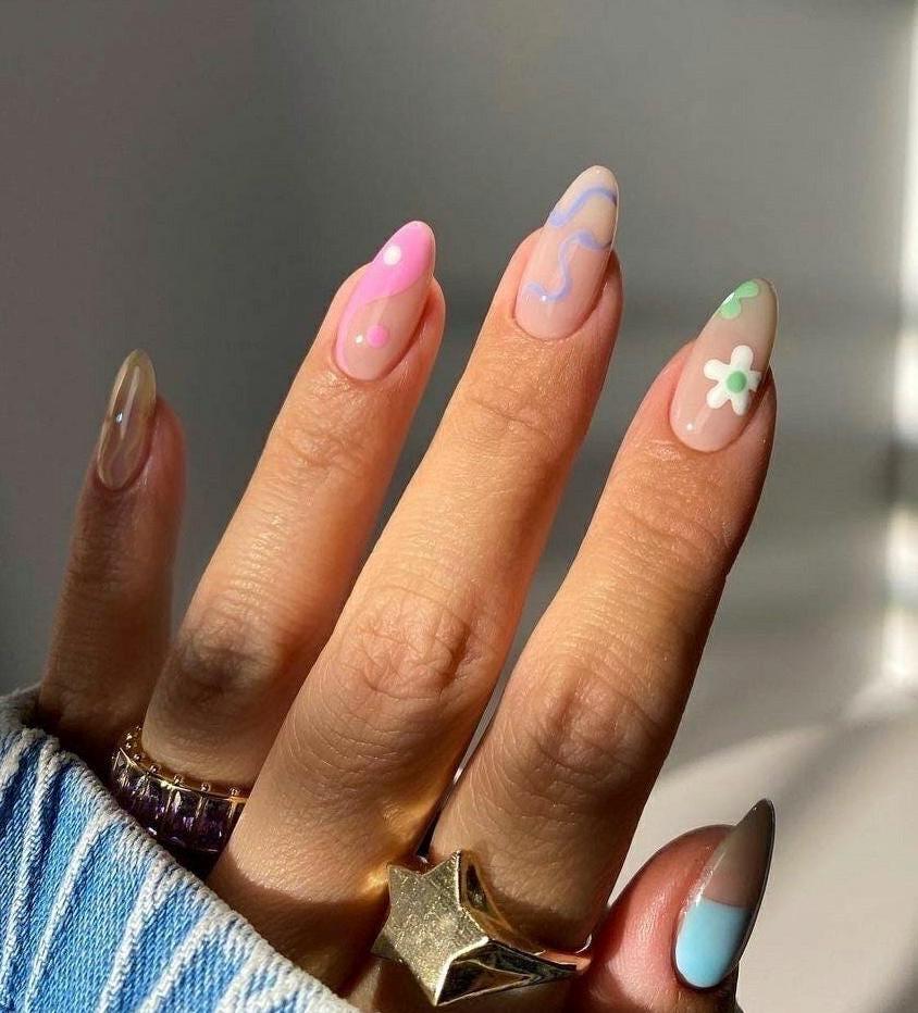 Handpainted Pastel Gel Press On Nails