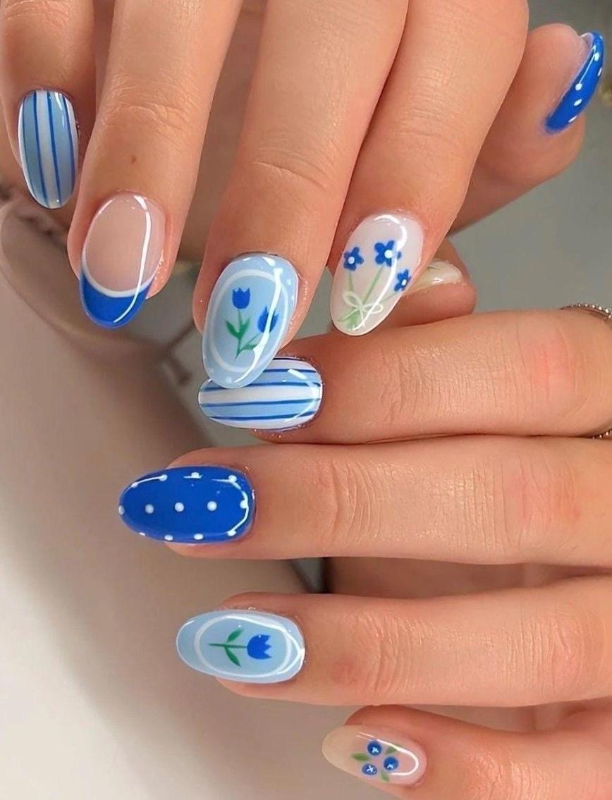 Handpainted Gel Press On Nails