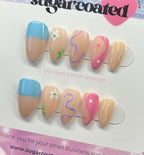 Handpainted Pastel Gel Press On Nails