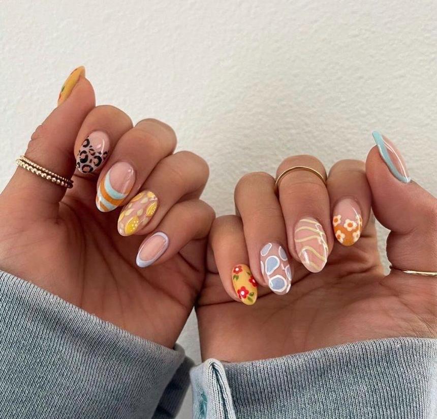 Handmade Custom Gel Press On Nails: Premium Quality, Handpainted, Trendy, Press Ons, Fake Nails, Glue On, Cute, Vacation, Lemon, Summer Mix